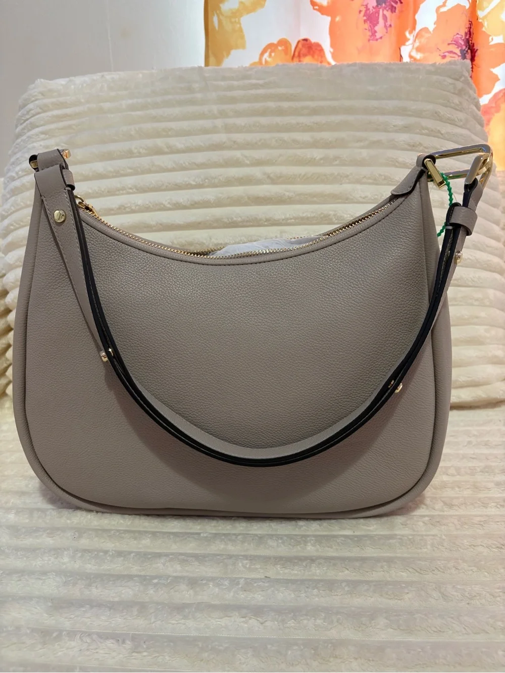 kate spade woven leather hobo shoulder bag in light gray